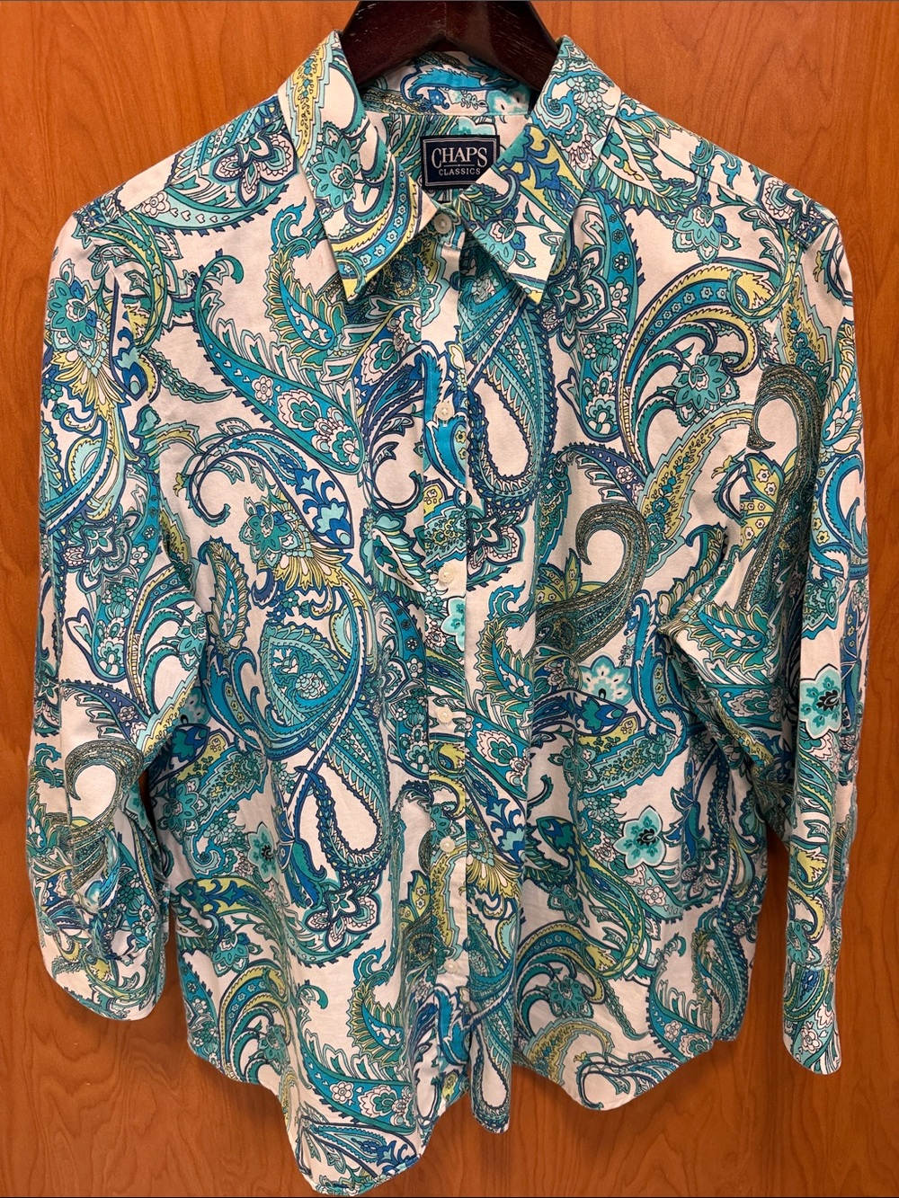 💙💙💙BOGOHO💙💙💙Chaps Women's White Teal Paisley Button-Down Shirt-XL